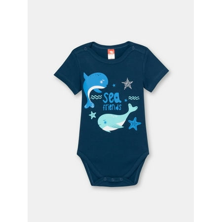 

Newborn Baby Boys Dark Blue Bodysuit with Sea Friends Print