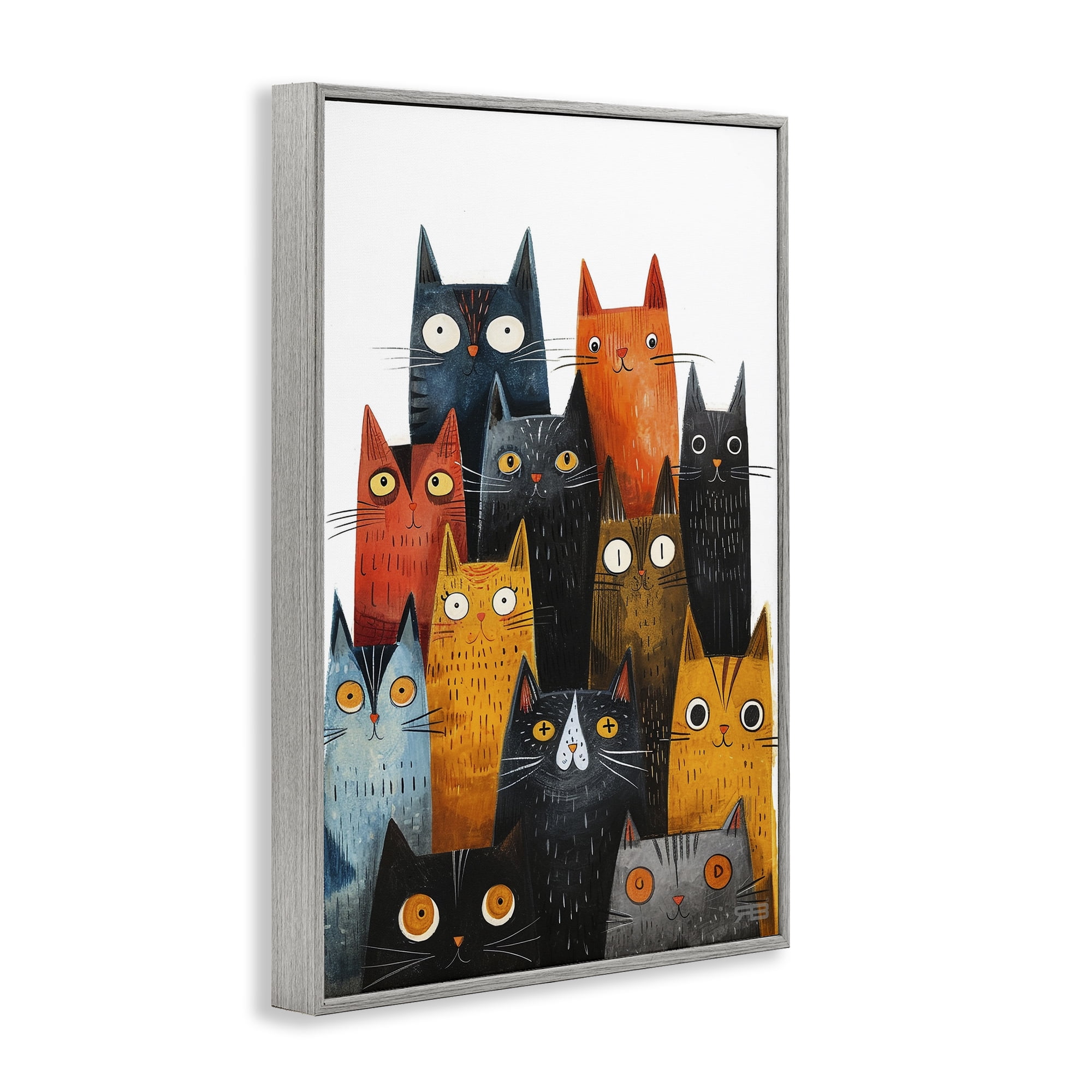 Stupell Industries Fun Peeking Cat Faces Animals & Insects Painting Gray Framed Art Print Wall Art, 20 x 30