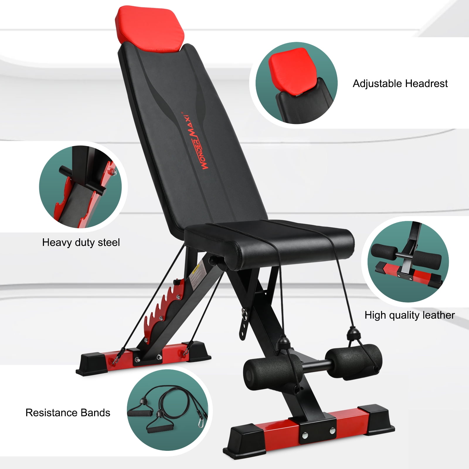 Wonder Maxi Adjustable Weight Bench Strength Training Foldable Workout Bench Up to 700 lbs(Black)