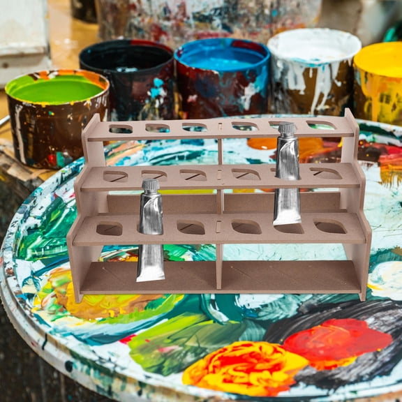 TEHAUX Khaki Paint Organizer Rack Desktop Stand for Home Art Supplies and Brush Storage