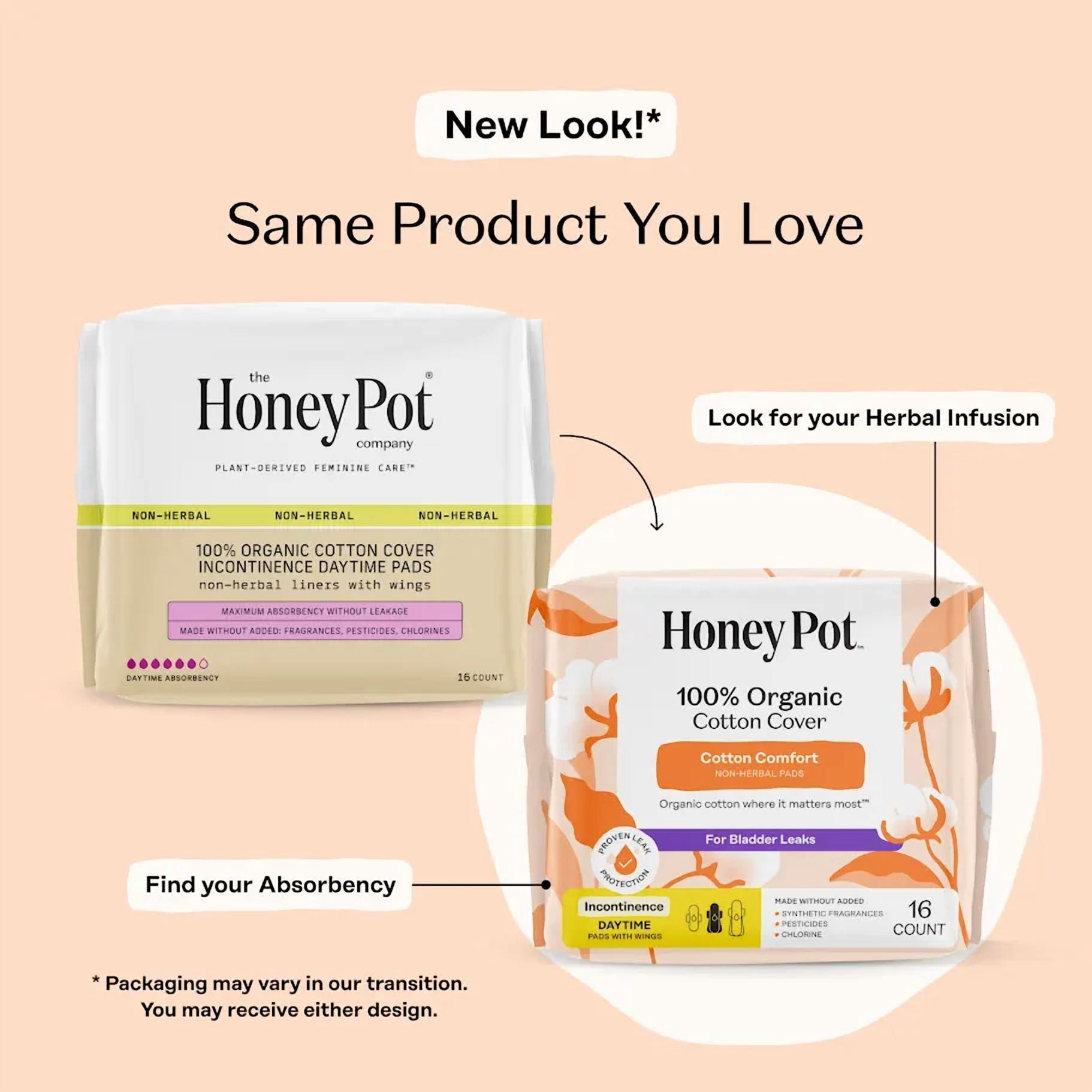 Honey Pot Cotton Comfort Incontinence Daytime Pads 16ct