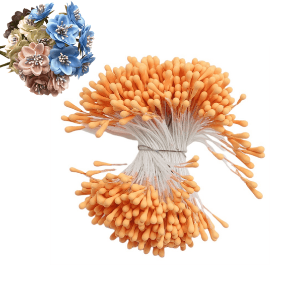 400Pcs Matte Flower Stamens, Mini Artificial Flower Pistil Heads, DIY Handmade Accessory for Rose Lily Fake Flower Making, Orange