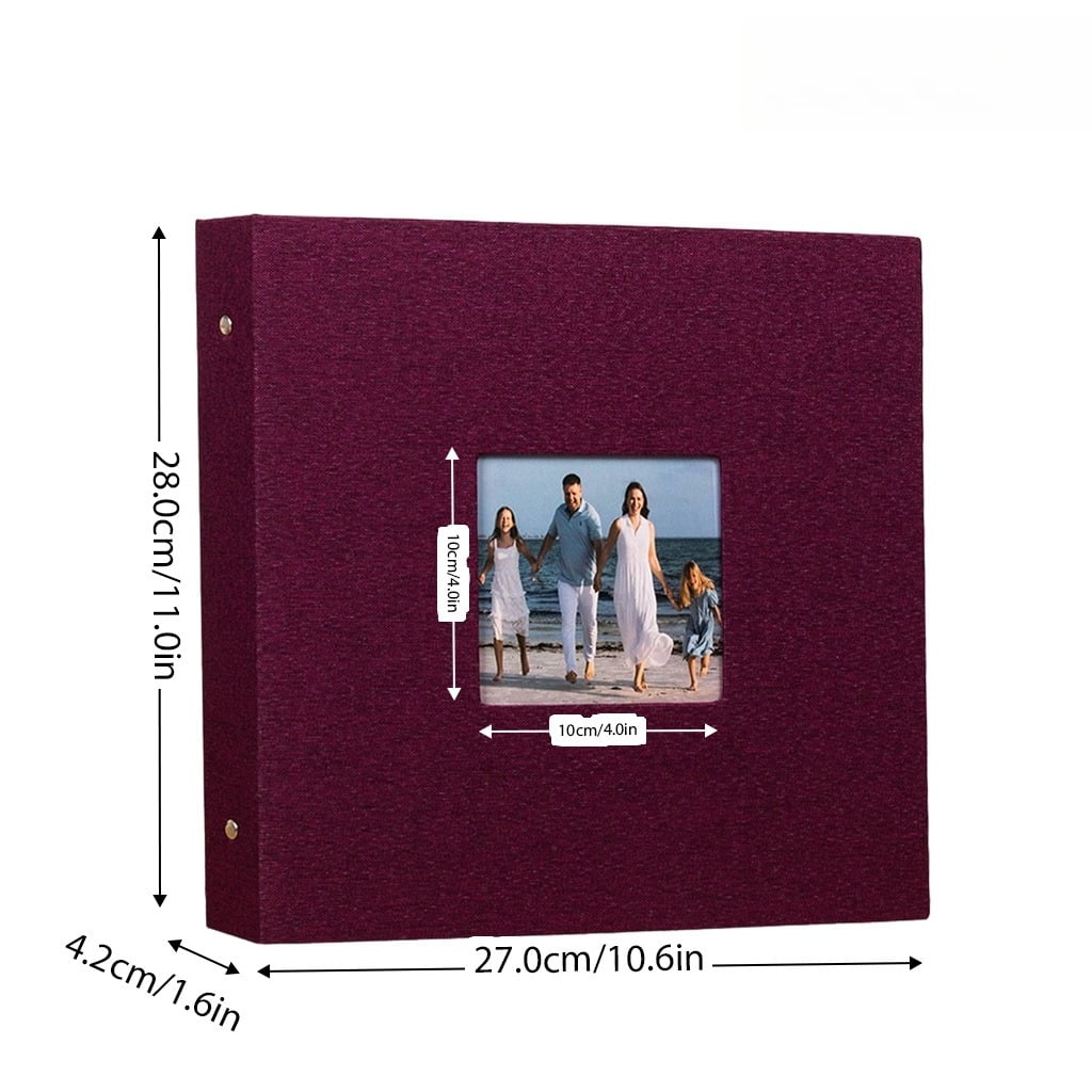 Large Fabric Photo Album with Window Cover, 40-Page Scrapbook Binder for Family Pictures, Wedding Baby Travel Memory Book, DIY Refillable Hardcover Photo Organizer