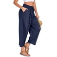thumbnail image 4 of Women Solid Harem Capris Elastic Drawstring Waist Pockets Lightweight Summer Beach Holiday Casual Pants Navy M, 4 of 7