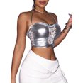 thumbnail image 2 of hirigin Sexy Corset Tops for Women Vintage Goth Underbust Boned Backless Sleeveless Adjustable Spaghetti Straps Bustier(P-Silver Hollow Out,S), 2 of 9