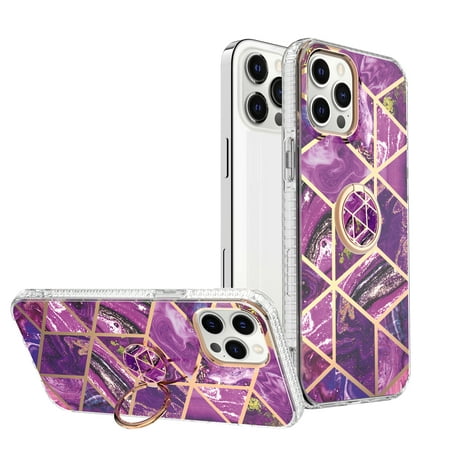 Marble Series Case for iPhone X/ iPhone XS, Allytech TPU Rubber Silicone Protective Shockproof Case with Ring Holder Kickstand Anti-Scratch Case for iPhone X/ iPhone XS, Purple Grid Marble