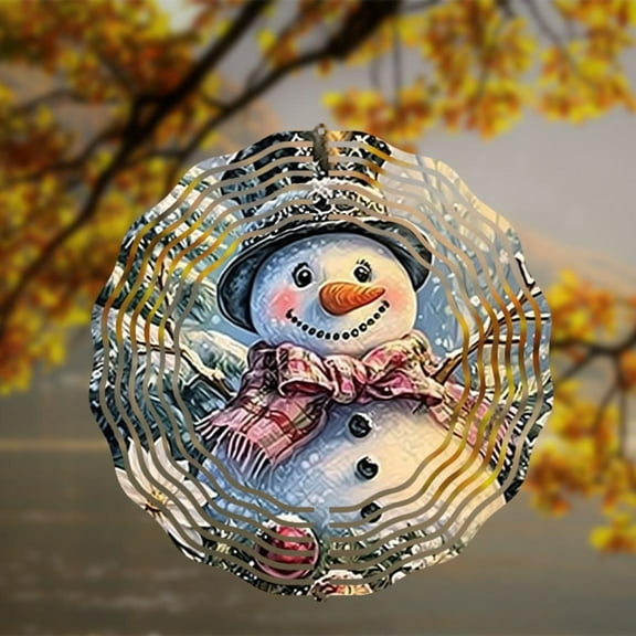 HELLOYOUNG 10inch Cheerful Snowman Wind Spinner - 2D Hanging Decor for Garden & Yard  Winter Wonderland Gift for Outdoor & Home.Wind Chime