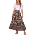 thumbnail image 2 of Falda larga bohemia de cintura alta con volantes para mujer Inspire Chic, floral, azul oscuro, tamaño L, 2 of 6