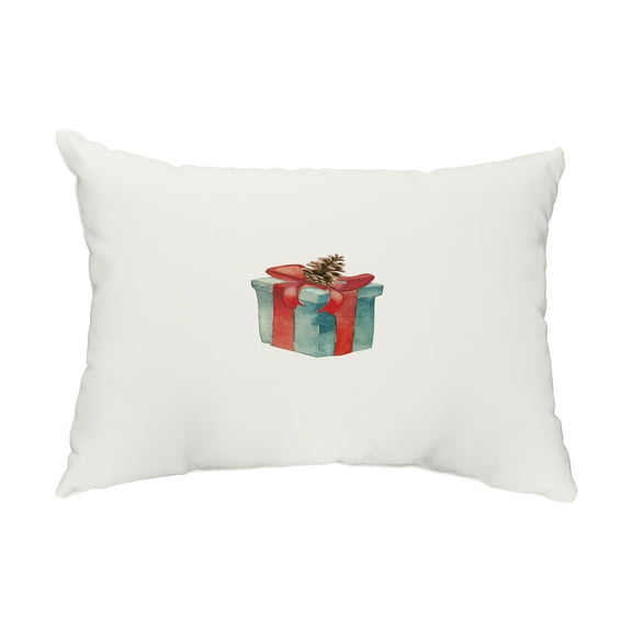 Simply Daisy, 14" x 20" Gift Wrapped Off White Holiday Print Decorative Outdoor Throw Pillow