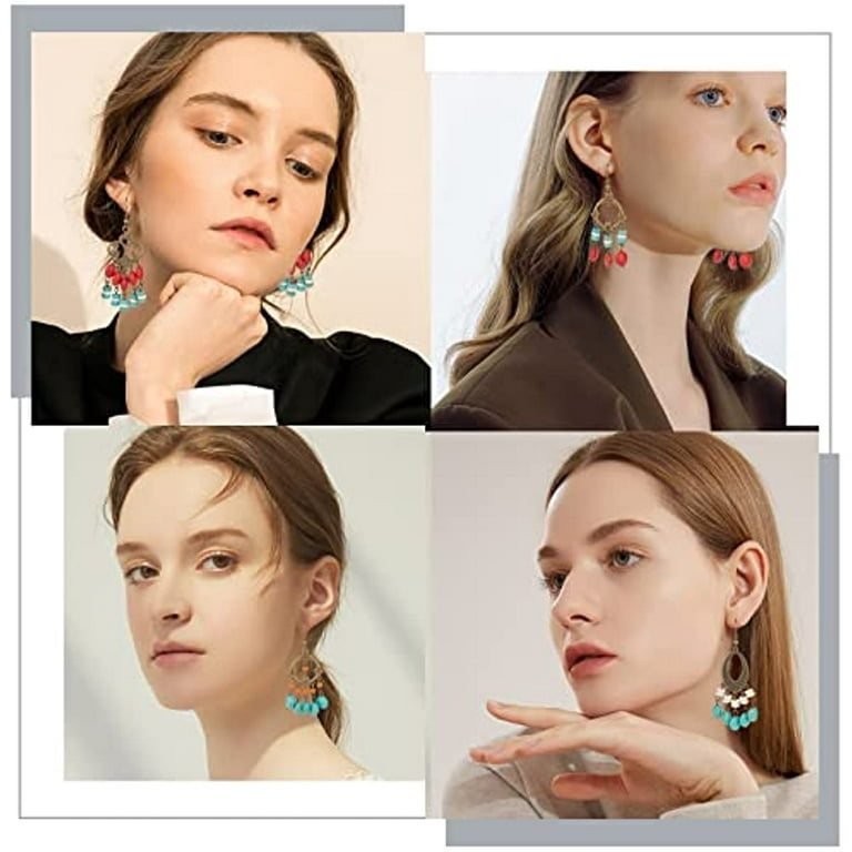 NOBRAND 1 Box DIY Make 10 Pairs Bohemian Chandelier Earrings Making Kit Including Chandelier Links Turquoise Beads Earring Findings for Women Beginners DIY