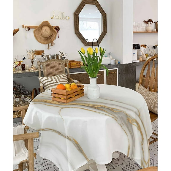 White Golden Marble Tablecloth Square Table Cloth 60x60 , Waterproof Tablecloth Outdoor Table Cloth, Modern Abstract Art Marble Crack Washable Table Cover for Kitchen Dining Party