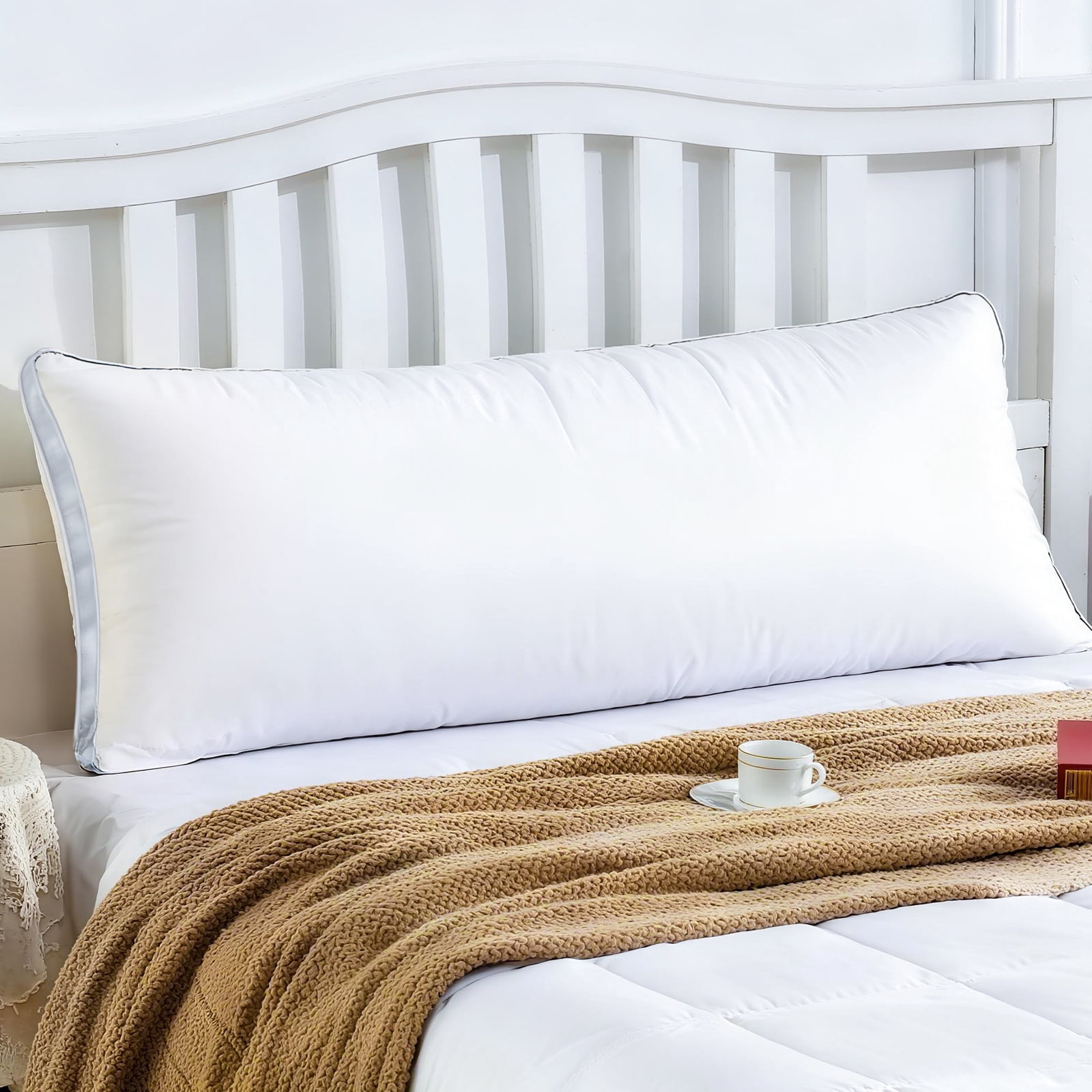 COOKEY Body Pillow for Adults 20"x54" – Firm & Supportive Long Pillow for Bed, White
