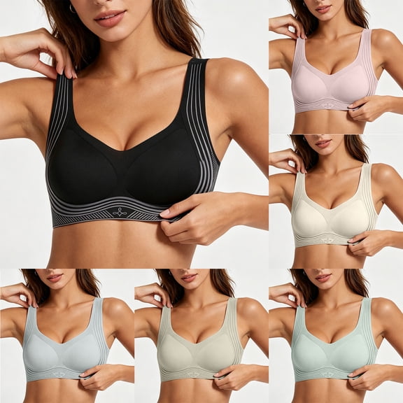 Women Pullover Vest Style Wireless Bra, Fixed Padded Cup Breathable Mild Push Up Anti-Roll Underband Comfort Daily Bralette Black XL(XL)