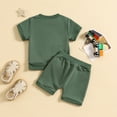 thumbnail image 4 of XUELUO Toddler Boys Casual Outfit Sets Summer Solid Color Crew Neck Short Sleeve Pockets T Shirt Tops and Shorts Two Piece Outwear,Green,2-3 Years, 4 of 7