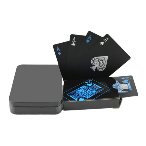 MasteelfCA 1 Set 13.3x8.8cm Waterproof Playing Cards Set Pure Color Black Poker Classic Tricks Tool with Blue Paper Box