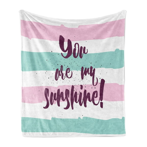 Saying Soft Flannel Fleece Throw Blanket, Horizontal Striped Setting with Sunshine Phrase on Foreground Love Romance Theme, Cozy Plush for Indoor and Outdoor Use, 50" x 70", Multicolor, by Ambesonne