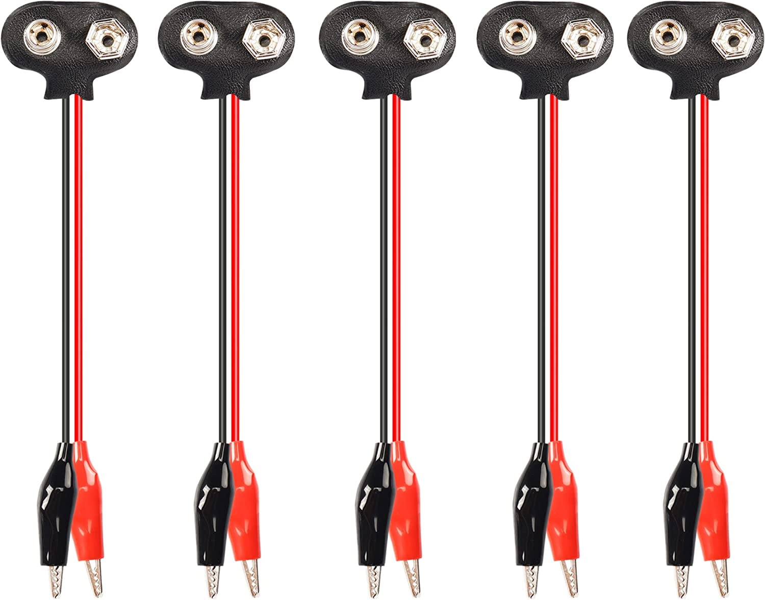 9V Battery Snap to Alligator Clips Cable,5 Pack Dual Alligator Clips to 9V Battery Snap