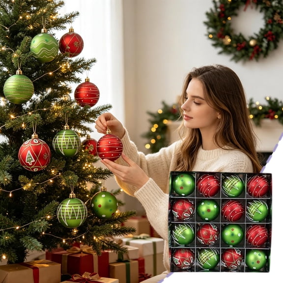 Qjidjing 16Pcs Christmas Tree Ball Ornaments, Xmas Hanging Electroplated Plastic Balls, for Christmas Tree, Indoor Scene, Holiday Gifts