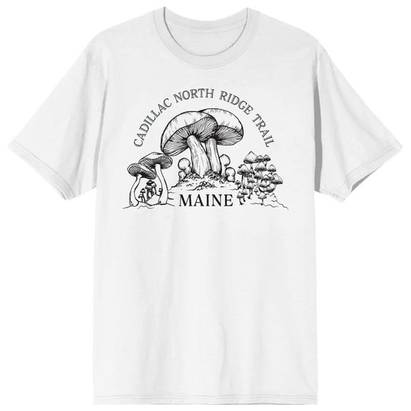 Elevation 7573 Cadillac North Ridge Trail Maine With Mushroom Graphic Men's White Short Sleeve Crew Neck Tee-Small