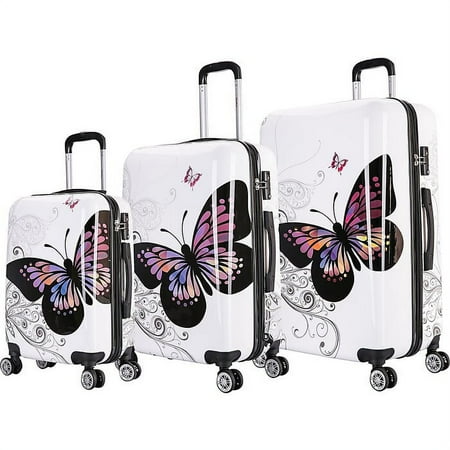 InUSA Lightweight Hardside Checked Spinner 3pc Luggage Set - Butterfly