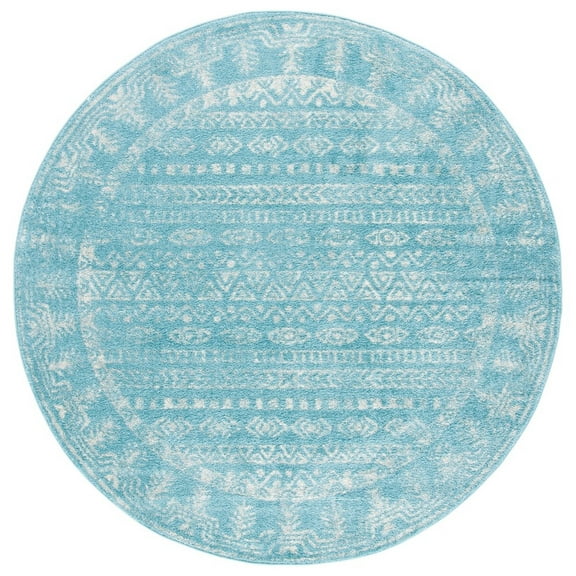 SAFAVIEH Tulum Flint Distressed Southwestern Area Rug, 6'7" x 6'7" Round, Aqua/Ivory