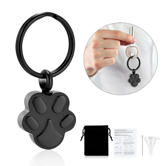 Cremation Jewelry Paw Print Urn Keychain for Human Pet Ashes Keepsake Memorial Pendant Holder for Women Men (Black Keychain)