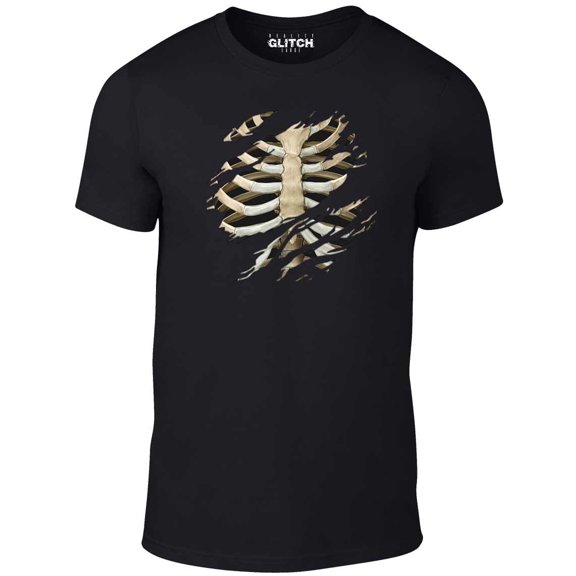Reality Glitch Men's Torn Rib Cage T-Shirt Halloween Graphic Tee