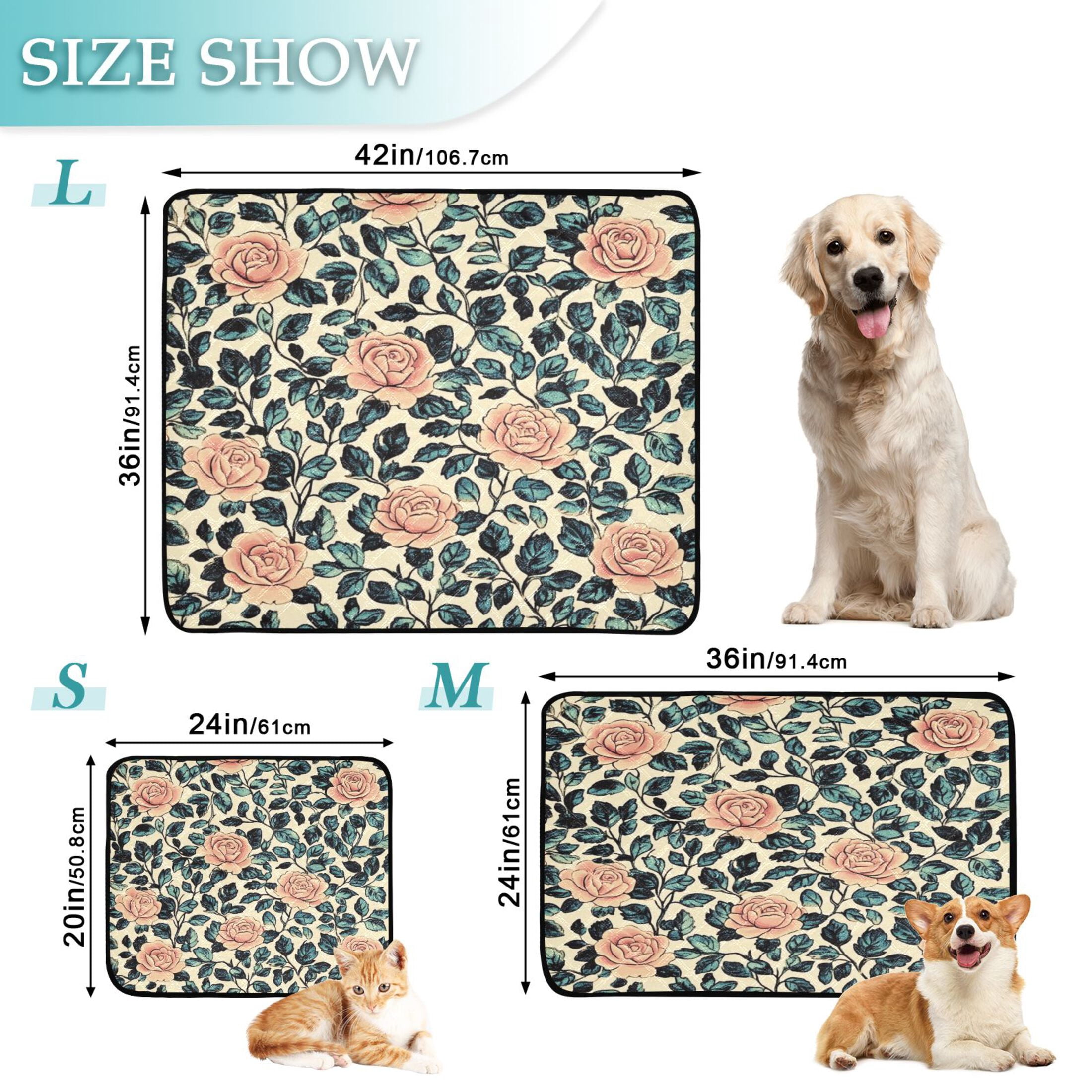 Qxltty Light Pink Vintage Rose Cat litter Pads Pet Set of 2 Diaper Mats Center Anti-leakage Layer Absorbent Soft and Comfortable