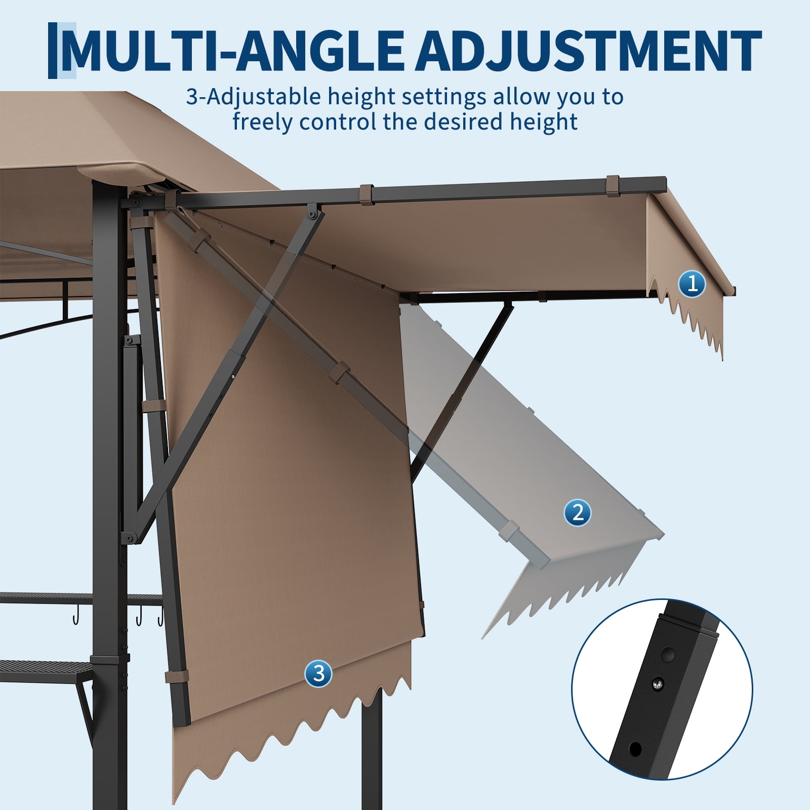 Heavy Duty Steel Grill Gazebo 8' x 5' – Double-Tier Roof, 7' x 3' Side Awning, LED Lights, Storage Shelves, Hooks – Outdoor BBQ Canopy Shelter for Patio