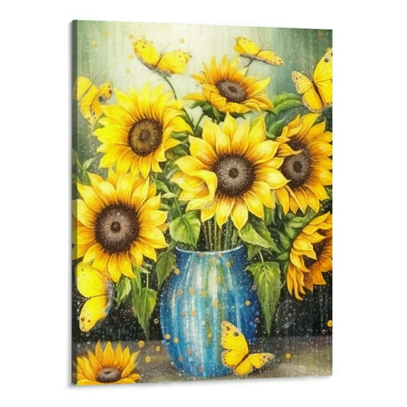 Creowell Sunflowers Canvas Wall Art Prints Yellow Flowers Oil Painting Home Wall Decor for Bedroom Living Room Farmhouse Floral Wall Art Pictures Wood Frames 16X20inch