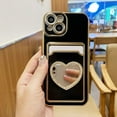 thumbnail image 2 of Plating Wallet for iPhone 13 Case, Plating Love Heart Mirror Card Holder Camera Protection Luxury Cover + 2* Screen Protector, Card Slot Case Elegant iPhone 13 Phone Case -Black, 2 of 6