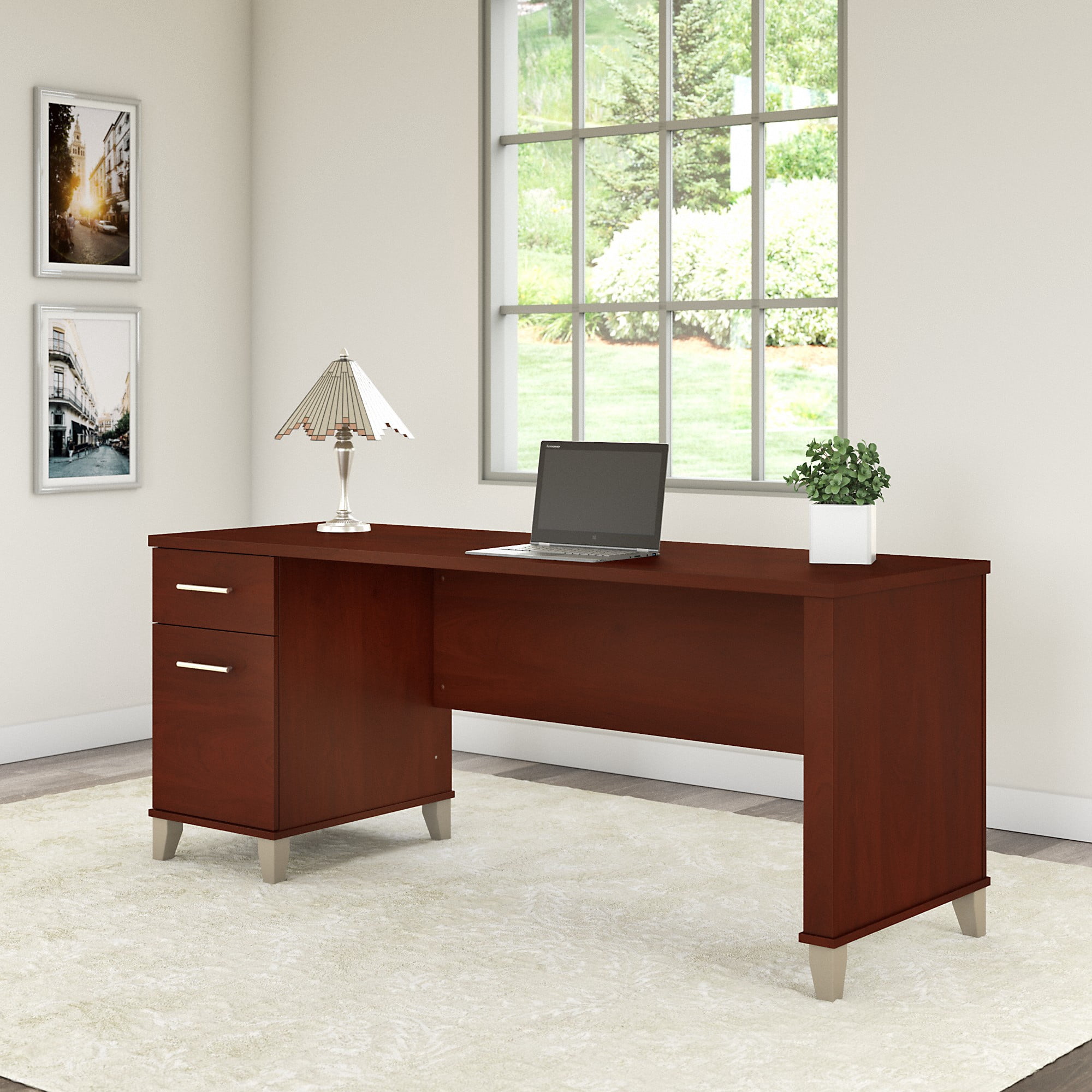 Bush Furniture Somerset 72" Single Pedestal Desk, Hansen Cherry