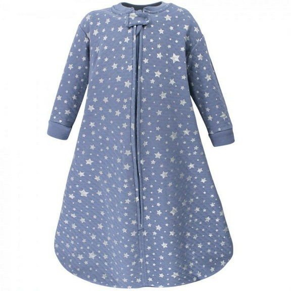 Hudson Baby Infant Boy Premium Quilted Long Sleeve Sleeping Bag and Wearable Blanket, Blue Silver Star, 0-6 Months