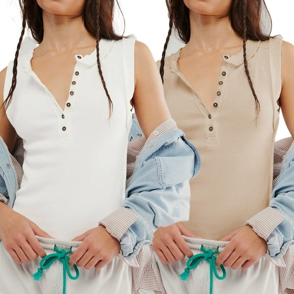 LYMAYTER S-XL Women's Button Vest Sleeveless Tank Slim Vest