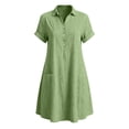 thumbnail image 6 of CHGBMOK Womens Casual Cuffed Button Down Shirt Dress Collared V Neck Short Sleeve Tunic Blouses Midi Dress with Pockets, 6 of 6