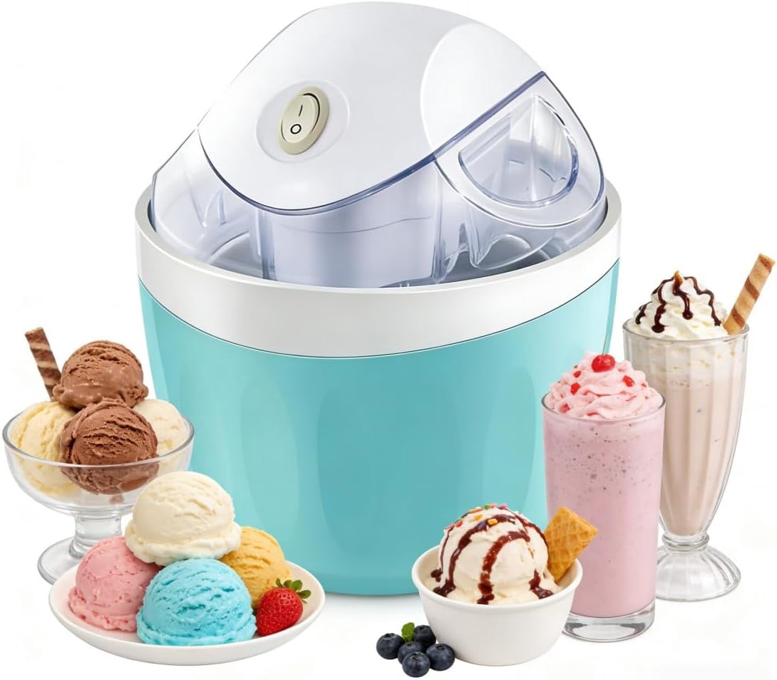 Small Home Mini Ice Cream Maker, 17oz Electric Gelato & Sorbet Machine with One-Touch Control, Personal Ice Cream Maker, DIY Makes Machine, Dessert Treats & Family Use (Blue-A)