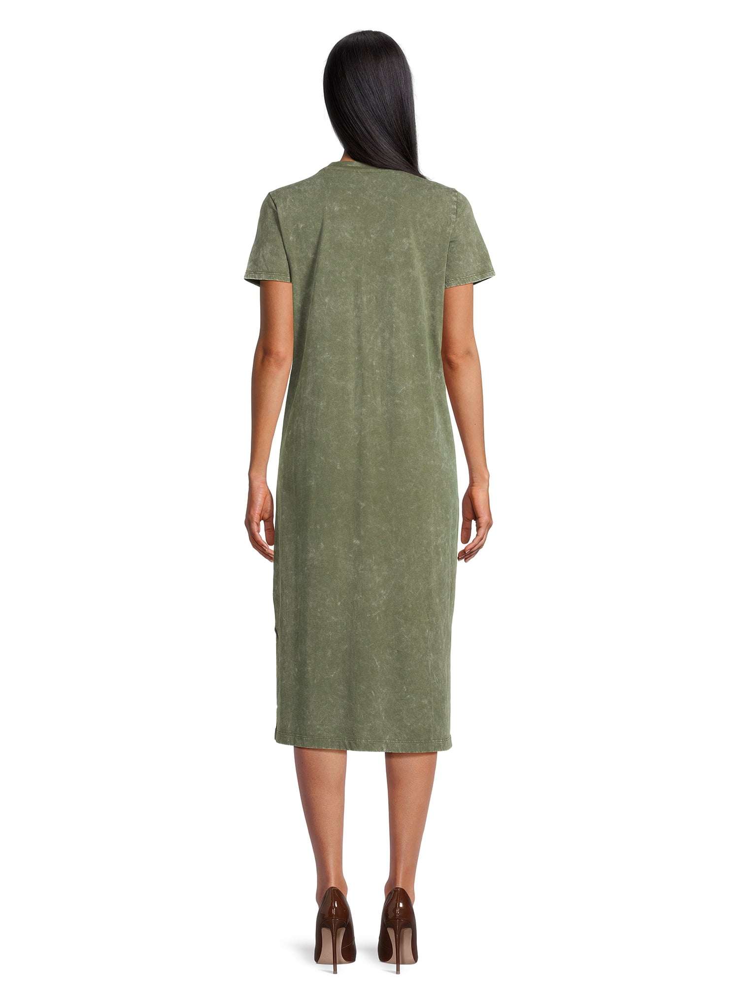 Time and Tru Women's Midi T-Shirt Dress with Short Sleeves