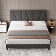 thumbnail image 3 of Ourlova King Bed Frame with Headboard Linen Upholstered Platform Bed with Adjustable Diagonal Channel Tufted Headboard Mattress Foundation with Strong Wooden Slats Box Spring Optional Grey, 3 of 8