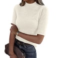thumbnail image 2 of JoveMarine Women's Mock Neck 3/4 Sleeve Knit Top Slim Fit Solid Color Undershirt Sexy Layering Tee for Spring/Summer Daily Wear White M, 2 of 5