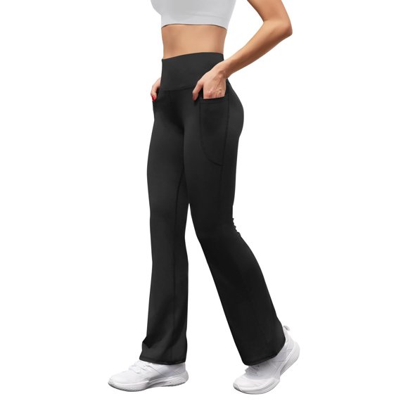 Timegard Leggings with Pockets for Women Yoga Pants High Waist Bell Bottom Workout Skinny Stretch Pants