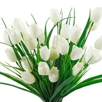 6 Bundles White Artificial Tulips Flowers 30 Heads Faux Tulips Outdoor UV Resistant Fake Flowers Plastic Greenery Shrubs Plants Silk Tulips for Home Porch Window Garden Decor,White