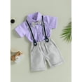 thumbnail image 3 of Bagilaanoe 2Pcs Newborn Baby Boys Overalls Shorts Set Short Sleeve Romper Shirt with Bow Tie + Suspender Short Pants 6M 12M 18M Infant Gentleman Formal Outfits, 3 of 9