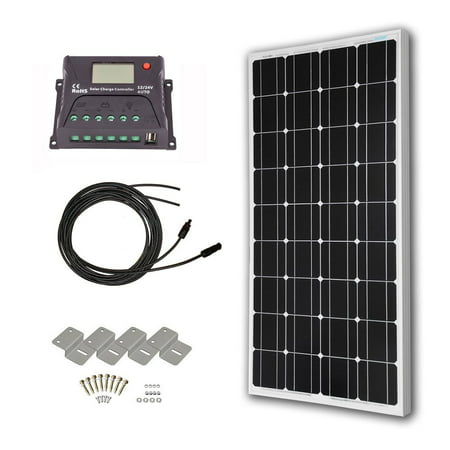 HQST 100 Watt 12 Volt Monocrystalline Solar Panel Kit with 10A PWM LCD Display Charge