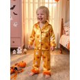 thumbnail image 5 of RUINIXCW Toddler Baby Girl Halloween Silk Stain Pajamas Set Kids Little Girl Fall Winter PJS Set Sleepwear Pumpkin Bat Fuzzy Trim Long Sleeve Button Down Shirt and Pants Set Loungewear Homewear, 5 of 9