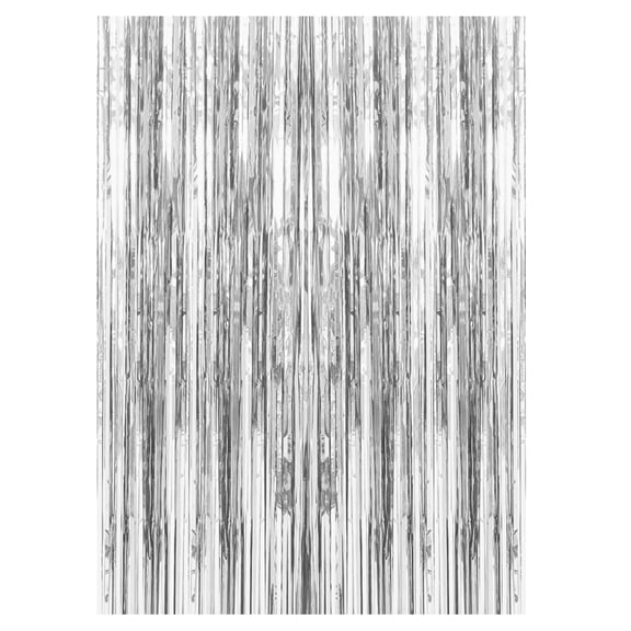 Fringe Backdrop Curtain Silver Metallic Foil Streamer for Birthday Bachelorette Party Decor Photo Booth Background Single Pack