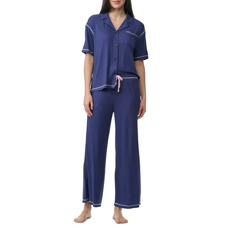 Splendid Women's 2-Pc. Notched-Collar Pajamas Set - Blue, Size X-Large