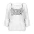thumbnail image 3 of JJHGVB Women's Crochet Cover Up Tops Long Sleeve Sweaters Hollow Out Knit Sweater Beach See Through Cover Ups Cover Up Top Loose Fit Beach Vacation Outfits Summer Cover Up Sheer Knit Top A2-White M, 3 of 3