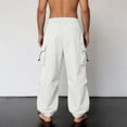 thumbnail image 4 of Mlzmgr Mens Cargo Pants Baggy Elastic Waist Drawstring Wide Leg Lightweight Adjustable Bottom Hiking Jogger Pants with Pockets(X-Small,White), 4 of 7