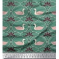 thumbnail image 1 of Soimoi Green polyester Crepe Fabric Swan & Moroccan Damask Decor Fabric Printed Yard 42 Inch Wide, 1 of 5