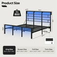 thumbnail image 3 of Bestier LED King Size Bed Frame with Headboard & Charging Station, Metal Platform Bed with 15.7'' Large Under Bed Storage, Black, 3 of 10